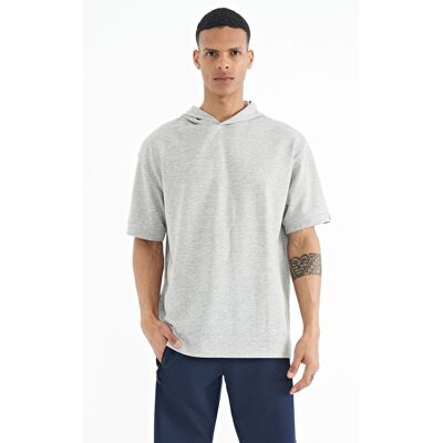 Tommy Life Übergroßes Kapuzen-T-Shirt mit kurzen Ärmeln Hellgrau M Tommy Life Übergroßes Kapuzen-T-Shirt mit kurzen Ärmeln Hellgrau M