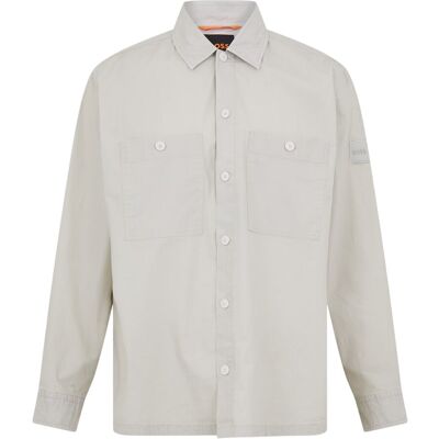 Boss Herren Langarm-Überhemd mit Barrel-Kragen (Helles Beige) Beige M Boss Herren Langarm-Überhemd mit Barrel-Kragen (Helles Beige) Beige M