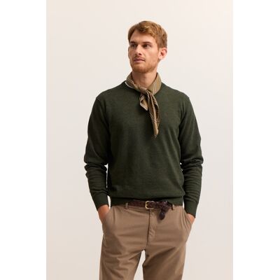 Bugatti Herren Pullover Rundhals Basic Essential aus reiner Baumwolle Oliv L Bugatti Herren Pullover Rundhals Basic Essential aus reiner Baumwolle Oliv L