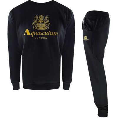 Aquascutum - Old School - Schwarzes Trainingshosen-set Mit Rundhalsausschnitt Schwarz 2XL Aquascutum - Old School - Schwarzes Trainingshosen-set Mit Rundhalsausschnitt Schwarz 2XL