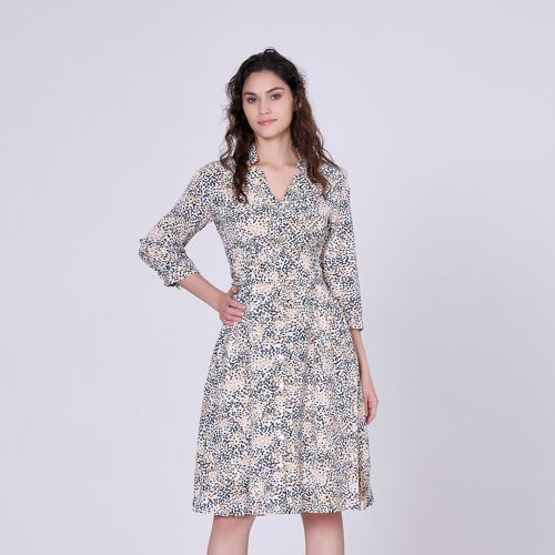 Smart & Joy Minimalistisches bedrucktes Teekleid und 3/4-Ärmel Beige M