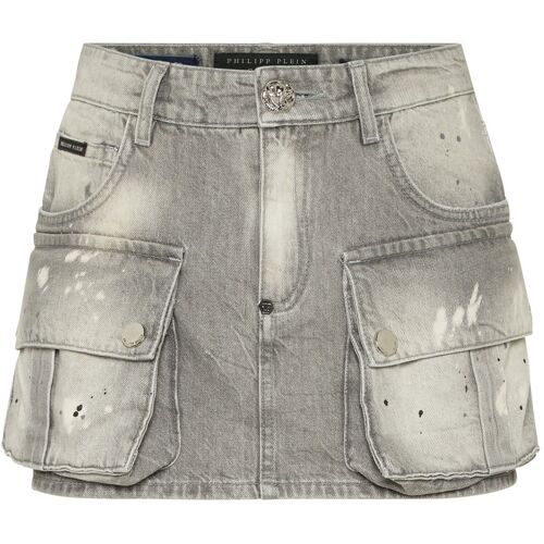 Philipp Plein Denim Cargo Mini Skirt Grau L