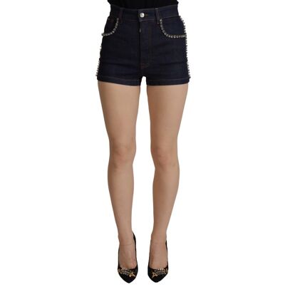 Dolce & Gabbana Blaue Denim Stretch Crystal Hot Pants Damen Shorts Blau EU 34 / UK 6 Dolce & Gabbana Blaue Denim Stretch Crystal Hot Pants Damen Shorts Blau EU 34 / UK 6