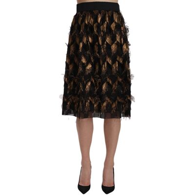 Dolce & Gabbana Women's Black Gold Fringe Metallic Pencil A-line Jupe Gold L Dolce & Gabbana Women's Black Gold Fringe Metallic Pencil A-line Jupe Gold L