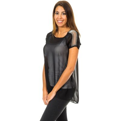 Met Kurzärmelige Damenbluse aus halbtransparentem und atmungsaktivem Stoff 10DMC0263 Schwarz S Met Kurzärmelige Damenbluse aus halbtransparentem und atmungsaktivem Stoff 10DMC0263 Schwarz S