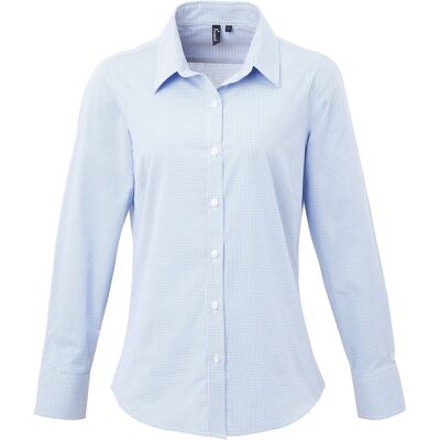 Premier Womens/Ladies Gingham Long-Sleeved Shirt (Hellblau/Weiß) Blau Weiss EU 40 / UK 12 Premier Womens/Ladies Gingham Long-Sleeved Shirt (Hellblau/Weiß) Blau Weiss EU 40 / UK 12