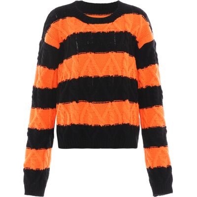 Mymo Strickpullover Damen schwarz/orange Schwarz XS/S Mymo Strickpullover Damen schwarz/orange Schwarz XS/S