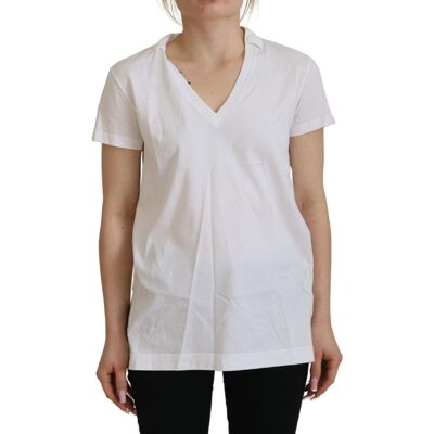 Dolce & Gabbana Weißes Kurzarm-V-Ausschnitt Baumwolltop Damen T-Shirt Weiß EU 34 / UK 6 Dolce & Gabbana Weißes Kurzarm-V-Ausschnitt Baumwolltop Damen T-Shirt Weiß EU 34 / UK 6