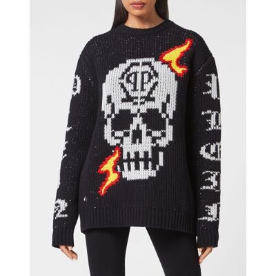 Philipp Plein Rundhalspullover Skull Schwarz L Philipp Plein Rundhalspullover Skull Schwarz L