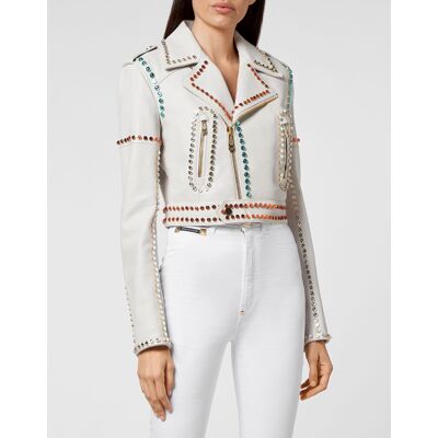 Philipp Plein Leder Biker-Jacke Weiß L Philipp Plein Leder Biker-Jacke Weiß L