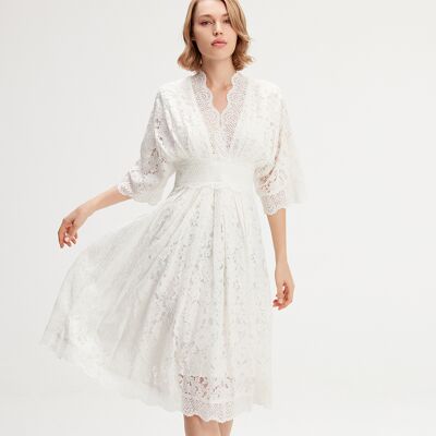 Smart & Joy Spitzenkleid mit Kimonoärmeln Weiß S Smart & Joy Spitzenkleid mit Kimonoärmeln Weiß S
