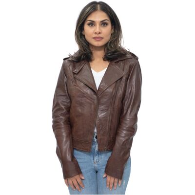 Infinity Leather Damen-Bikerjacke aus kastanienbraunem Leder – Reynosa Braun EU 40 / UK 12 Infinity Leather Damen-Bikerjacke aus kastanienbraunem Leder – Reynosa Braun EU 40 / UK 12