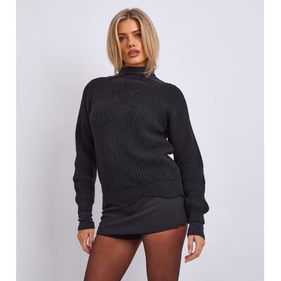 Gini London Schwarzer, übergroßer Rippstrickpullover mit Rundhalsausschnitt Schwarz L/XL Gini London Schwarzer, übergroßer Rippstrickpullover mit Rundhalsausschnitt Schwarz L/XL