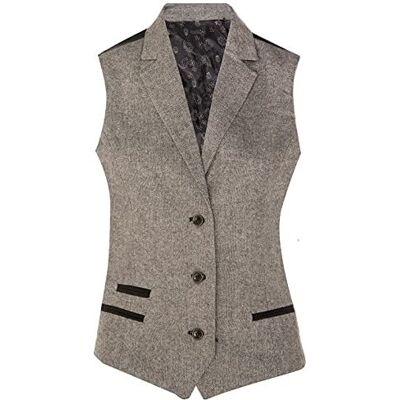 TruClothing Hellgraue Weste aus Tweed im Fischgrätmuster der 1920er-Jahre für Damen Hellgrau EU 44 / UK 16 TruClothing Hellgraue Weste aus Tweed im Fischgrätmuster der 1920er-Jahre für Damen Hellgrau EU 44 / UK 16