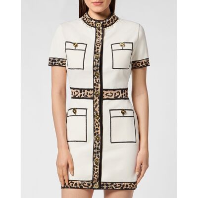 Philipp Plein Strickkleid Leopard Creme M Philipp Plein Strickkleid Leopard Creme M