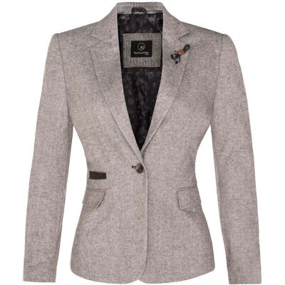 TruClothing Hellgrauer Tweed-Blazer im Fischgrätmuster der 1920er-Jahre für Damen Hellgrau EU 44 / UK 16 TruClothing Hellgrauer Tweed-Blazer im Fischgrätmuster der 1920er-Jahre für Damen Hellgrau EU 44 / UK 16