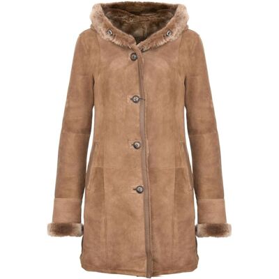 Infinity Leather Damen-Parka-Mantel aus Wildleder und Merino-Schaffell-Tripoli Bräunen EU 52 / UK 24 Infinity Leather Damen-Parka-Mantel aus Wildleder und Merino-Schaffell-Tripoli Bräunen EU 52 / UK 24