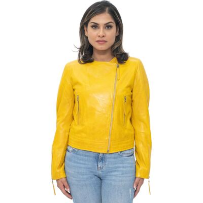 Infinity Leather Kragenlose Damen-Bikerjacke-Padova Gelb EU 46 / UK 18 Infinity Leather Kragenlose Damen-Bikerjacke-Padova Gelb EU 46 / UK 18