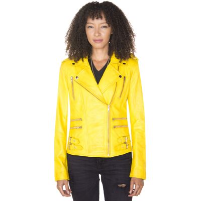 Infinity Leather Damen Leder Vintage Brando Bikerjacke-Orlando Gelb EU 50 / UK 22 Infinity Leather Damen Leder Vintage Brando Bikerjacke-Orlando Gelb EU 50 / UK 22