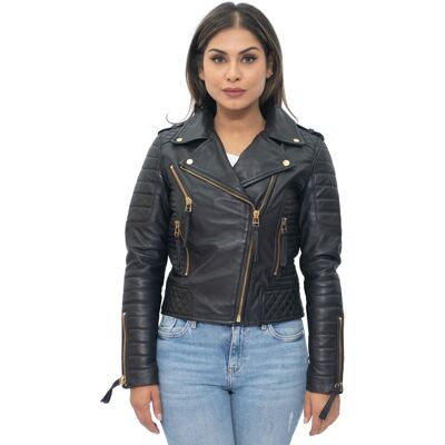 Infinity Leather Gesteppte Vintage-Brando-Bikerjacke für Damen aus Leder in Lusaka Gold EU 42 / UK 14 Infinity Leather Gesteppte Vintage-Brando-Bikerjacke für Damen aus Leder in Lusaka Gold EU 42 / UK 14