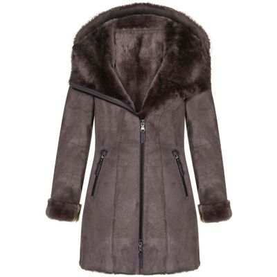 Infinity Leather Damen-Kapuzenmantel aus Merino-Schaffell-Antioch Taupe EU 40 / UK 12 Infinity Leather Damen-Kapuzenmantel aus Merino-Schaffell-Antioch Taupe EU 40 / UK 12