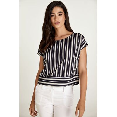 Conquista Marineblaues gestreiftes Top mit Bootsausschnitt Blau/Marineblau EU 42 / UK 14 Conquista Marineblaues gestreiftes Top mit Bootsausschnitt Blau/Marineblau EU 42 / UK 14