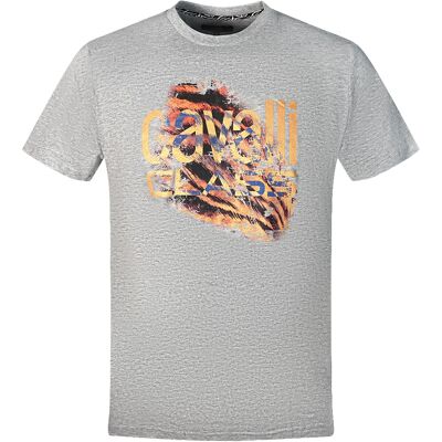 Cavalli Class Geschnittenes Tigerprint Bold Logo Graues T-Shirt Grau XL Cavalli Class Geschnittenes Tigerprint Bold Logo Graues T-Shirt Grau XL