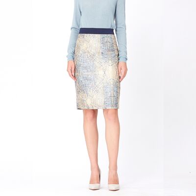 Smart & Joy Kurzer Rock aus Bi-Material-Brokat Blau XS Smart & Joy Kurzer Rock aus Bi-Material-Brokat Blau XS