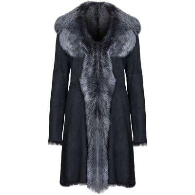 Infinity Leather Damen-Trenchcoat aus Toscana-Schaffell-Wildleder-Tbilisi Schwarzes Silber EU 40 / UK 12 Infinity Leather Damen-Trenchcoat aus Toscana-Schaffell-Wildleder-Tbilisi Schwarzes Silber EU 40 / UK 12