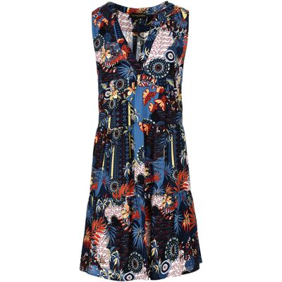 Conquista Ärmelloses Marineblaues Flora Print A Line Kleid Marine S Conquista Ärmelloses Marineblaues Flora Print A Line Kleid Marine S
