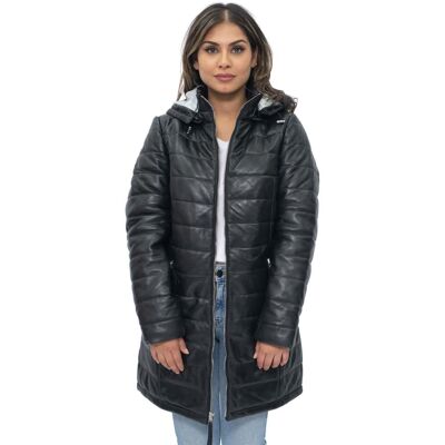 Infinity Leather Puffer-Parkajacke aus Leder für Damen – Andria Schwarz EU 46 / UK 18 Infinity Leather Puffer-Parkajacke aus Leder für Damen – Andria Schwarz EU 46 / UK 18