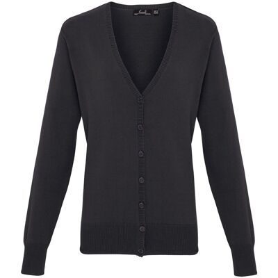 Premier Womens/Ladies Button Through Long Sleeve V-neck Knitted Cardigan (Charcoal) Holzkohle EU 48 / UK 20 Premier Womens/Ladies Button Through Long Sleeve V-neck Knitted Cardigan (Charcoal) Holzkohle EU 48 / UK 20