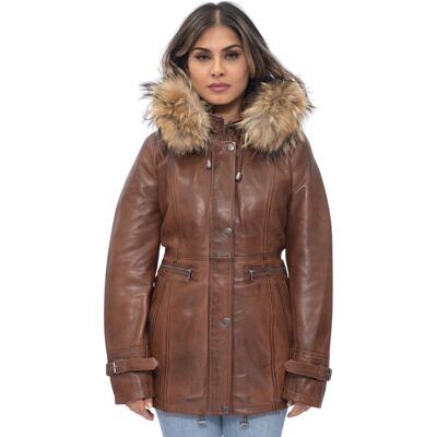 Infinity Leather Damen-Parkajacke aus Leder mit Kapuze – Putian Bräunen EU 46 / UK 18 Infinity Leather Damen-Parkajacke aus Leder mit Kapuze – Putian Bräunen EU 46 / UK 18