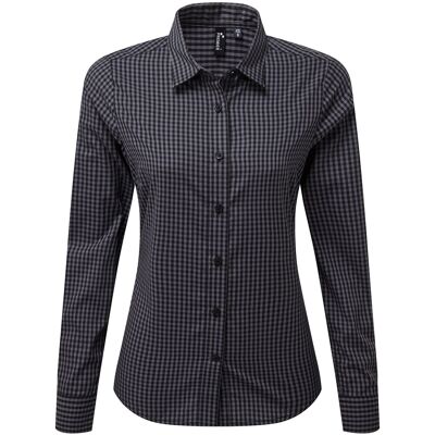 Premier - "Maxton" Hemd für Damen Langärmlig () Blau/Dunkelgrau M Premier - "Maxton" Hemd für Damen Langärmlig () Blau/Dunkelgrau M