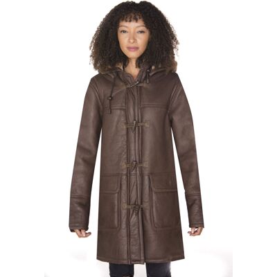 Infinity Leather Brauner Damen-Dufflecoat aus Schafsleder mit Kapuze – Charlotte Braun EU 40 / UK 12 Infinity Leather Brauner Damen-Dufflecoat aus Schafsleder mit Kapuze – Charlotte Braun EU 40 / UK 12