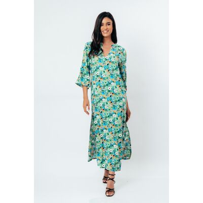 Conquista Florales Maxikleid im Kaftan-Stil Grün L Conquista Florales Maxikleid im Kaftan-Stil Grün L
