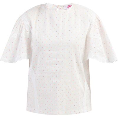 Mymo bluse mit spitze Damen Weiss Pinkorange Punkte Weiß S Mymo bluse mit spitze Damen Weiss Pinkorange Punkte Weiß S