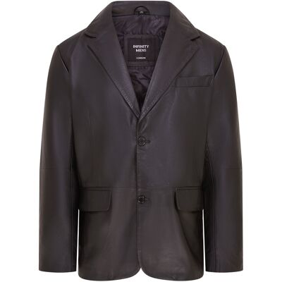 Infinity Leather Schwarzes Lederblazer-Jackett mit 2 Knöpfen für Herren - Bergen Schwarz L Infinity Leather Schwarzes Lederblazer-Jackett mit 2 Knöpfen für Herren - Bergen Schwarz L