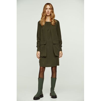 Conquista Khakifarbenes Tencel-Kleid mit Taschendetail Khaki M Conquista Khakifarbenes Tencel-Kleid mit Taschendetail Khaki M