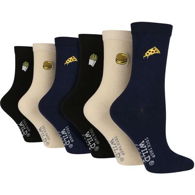 6 Pack Damen Schwarz Neuheit Socken Wildfeet Cute bestickte Socken in Baumwolle - Fast Food Mehrfarben EU 37 - 42 6 Pack Damen Schwarz Neuheit Socken Wildfeet Cute bestickte Socken in Baumwolle - Fast Food Mehrfarben EU 37 - 42