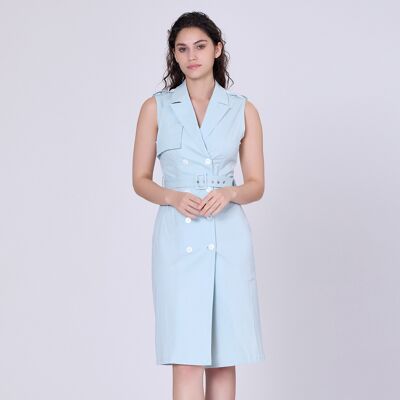 Smart & Joy Zweireihiges, ärmelloses Kleid im Trench-Stil Himmelblau S Smart & Joy Zweireihiges, ärmelloses Kleid im Trench-Stil Himmelblau S
