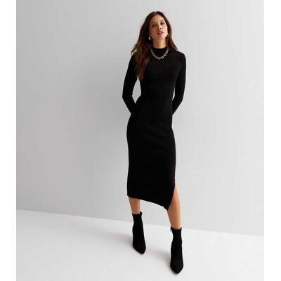 Gini London Bodycon Midikleid aus Rippenstrick mit hohem Ausschnitt Schwarz L/XL Gini London Bodycon Midikleid aus Rippenstrick mit hohem Ausschnitt Schwarz L/XL