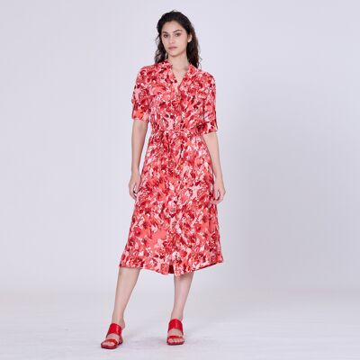 Smart & Joy Klassisches Hemdblusenkleid mit abstraktem Print Rot S Smart & Joy Klassisches Hemdblusenkleid mit abstraktem Print Rot S