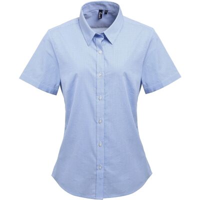 Premier Womens/Ladies Microcheck Kurzarm-Baumwollhemd (Hellblau/Weiß) Blau Weiss M Premier Womens/Ladies Microcheck Kurzarm-Baumwollhemd (Hellblau/Weiß) Blau Weiss M