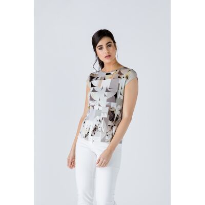 Conquista Tailliertes Print-Top aus Eisen Taupe EU 44 / UK 16 Conquista Tailliertes Print-Top aus Eisen Taupe EU 44 / UK 16