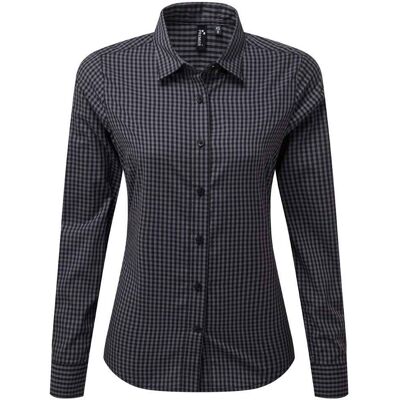 Premier - "Maxton" Hemd für Damen Langärmlig () Blau/Dunkelgrau S Premier - "Maxton" Hemd für Damen Langärmlig () Blau/Dunkelgrau S