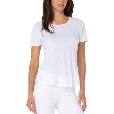 Liverpool Jeans Gesmoktes T-Shirt aus Flammenstrick mit kurzen Ärmeln, weiß Weiß XL Liverpool Jeans Gesmoktes T-Shirt aus Flammenstrick mit kurzen Ärmeln, weiß Weiß XL