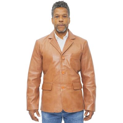 Infinity Leather Herren-Blazer mit 3 Knöpfen aus Leder – Dubai Bräunen L Infinity Leather Herren-Blazer mit 3 Knöpfen aus Leder – Dubai Bräunen L