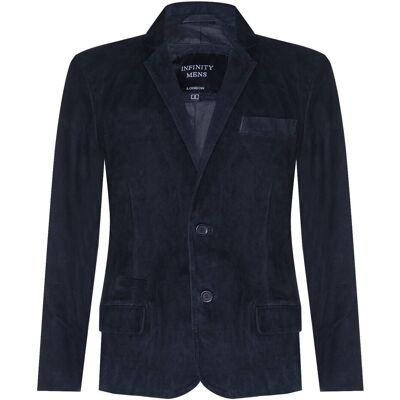 Infinity Leather Blazer, Wildlederjacke, weicher italienischer Ledermantel Schwarz Blau L Infinity Leather Blazer, Wildlederjacke, weicher italienischer Ledermantel Schwarz Blau L