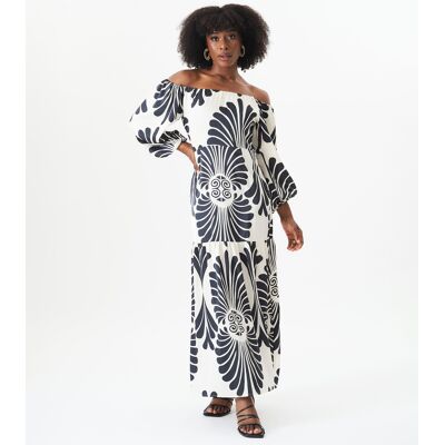 Gini London Bardot Mono Print Maxikleid Creme EU 40 / UK 12 Gini London Bardot Mono Print Maxikleid Creme EU 40 / UK 12